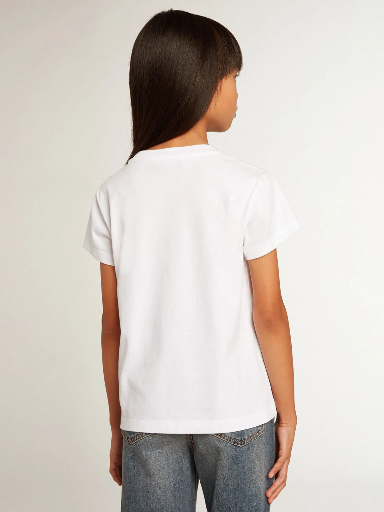 Best Sale Golden Goose Camiseta branca com a palavra Golden em cristais no centro Cor: branco