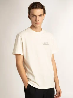 Discount Golden Goose Camiseta branca com tratamento desgastado com escrita Cor: branco heritage
