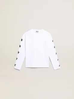 Store Golden Goose Camiseta branca de manga comprida com estrelas pretas em contraste Cor: branco óptico
