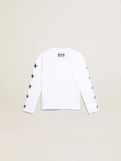 Store Golden Goose Camiseta branca de manga comprida com estrelas pretas em contraste Cor: branco óptico
