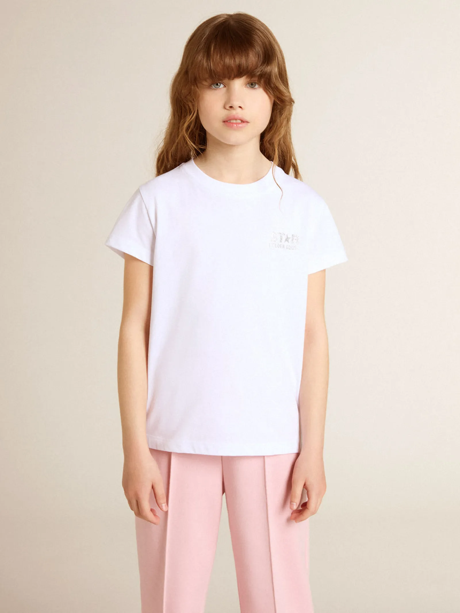 Best Sale Golden Goose Camiseta branca e prateada com logo e maxi estrela de glitter prateado Cor: branco
