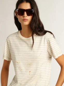Outlet Golden Goose Camiseta branca efeito caderno antigo Cor: branco heritage