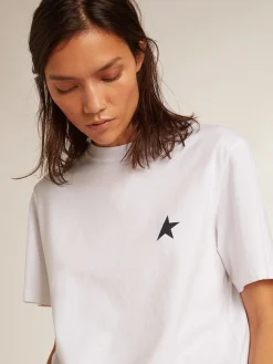 Sale Golden Goose Camiseta branca feminina com estrela azul-escura na frente Star Collection