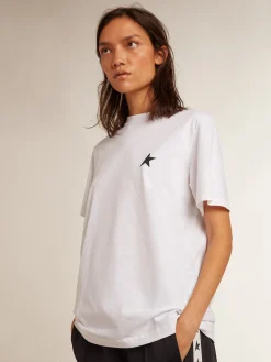 Sale Golden Goose Camiseta branca feminina com estrela azul-escura na frente Star Collection