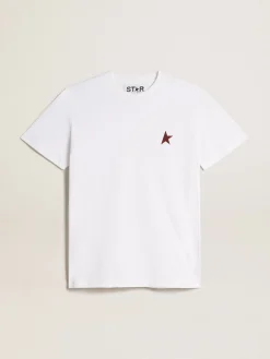 Fashion Golden Goose Camiseta branca feminina com estrela bordô na frente Star Collection