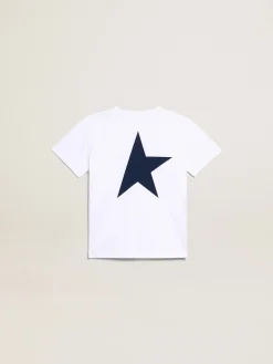 Discount Golden Goose Camiseta branca infantil masculina com logo e estrela em contraste Star Collection