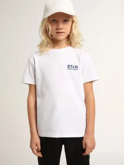 Discount Golden Goose Camiseta branca infantil masculina com logo e estrela em contraste Star Collection