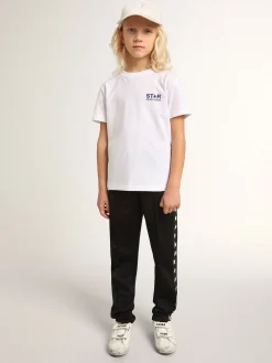 Discount Golden Goose Camiseta branca infantil masculina com logo e estrela em contraste Star Collection