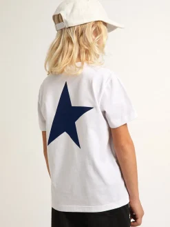Discount Golden Goose Camiseta branca infantil masculina com logo e estrela em contraste Star Collection