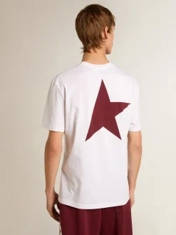 Sale Golden Goose Camiseta branca masculina com logo e estrela bordô em contraste Star Collection