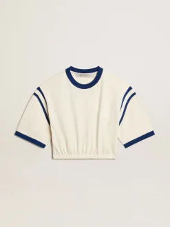 Clearance Golden Goose Camiseta cropped de algodão branco usado com escrita atrás Cor: branco usado