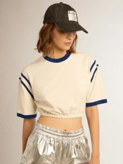 Clearance Golden Goose Camiseta cropped de algodão branco usado com escrita atrás Cor: branco usado