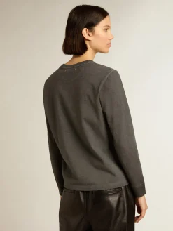 Hot Golden Goose Camiseta de algodão antracite com estampa na frente Coleção Journey