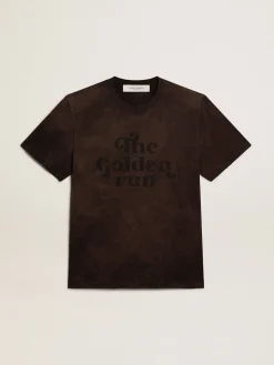 Sale Golden Goose Camiseta de algodão antracite com escrita na frente Coleção Journey