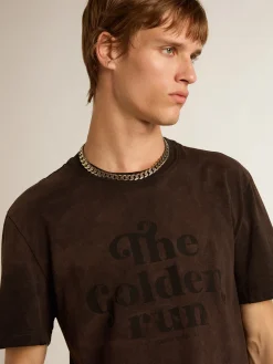 Sale Golden Goose Camiseta de algodão antracite com escrita na frente Coleção Journey