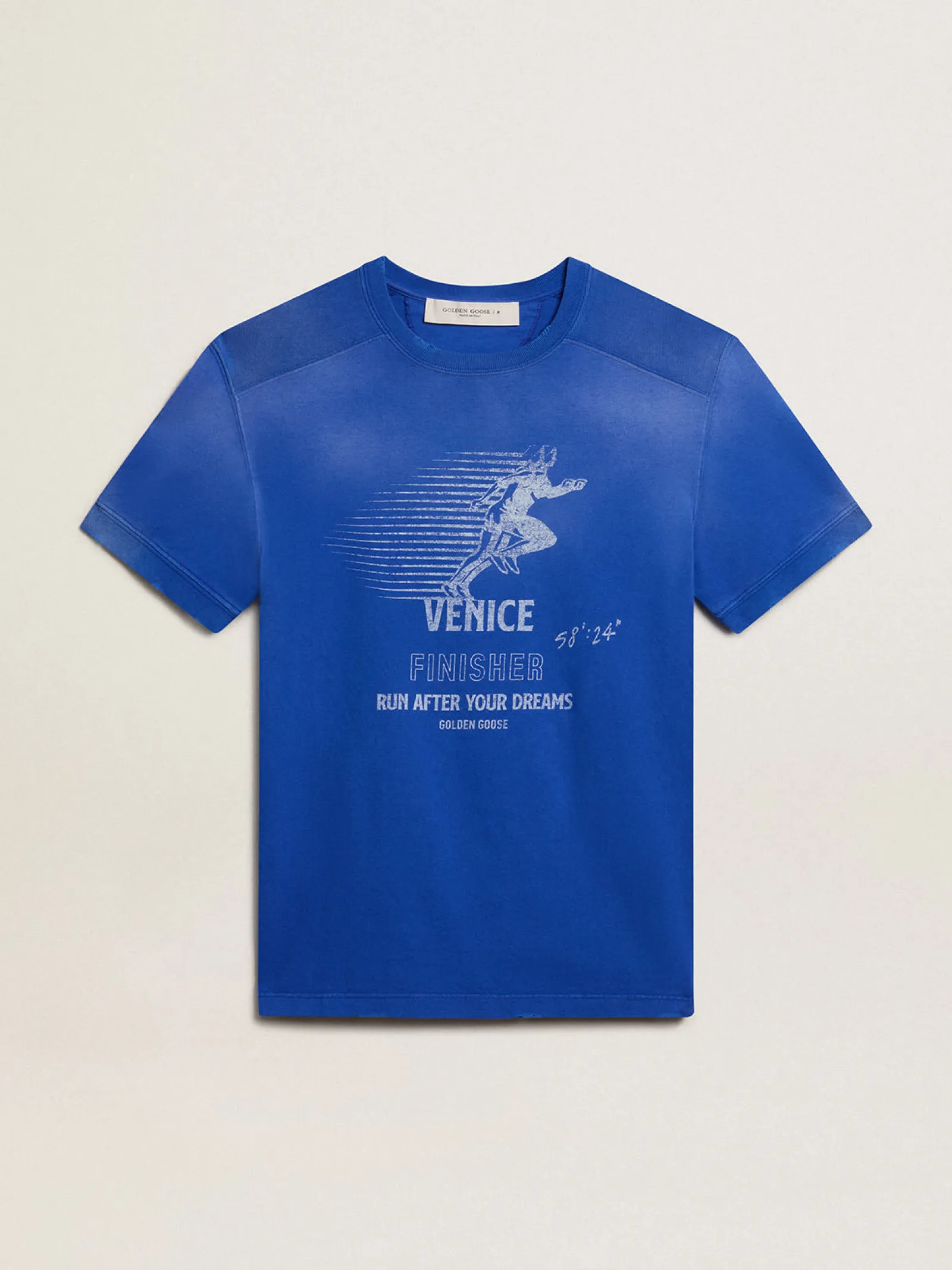 Cheap Golden Goose Camiseta de algodão azul com imagem Marathon na frente Cor: azul