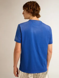 Cheap Golden Goose Camiseta de algodão azul com imagem Marathon na frente Cor: azul