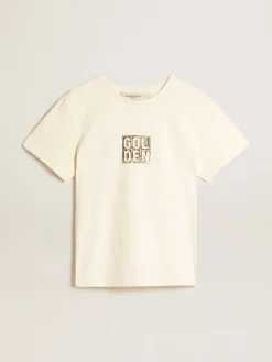 New Golden Goose Camiseta de algodão branco usado com estampa na frente Coleção Journey