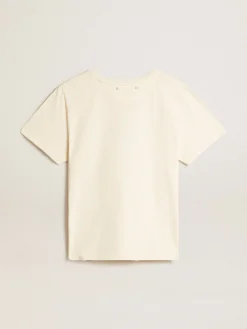 New Golden Goose Camiseta de algodão branco usado com estampa na frente Coleção Journey