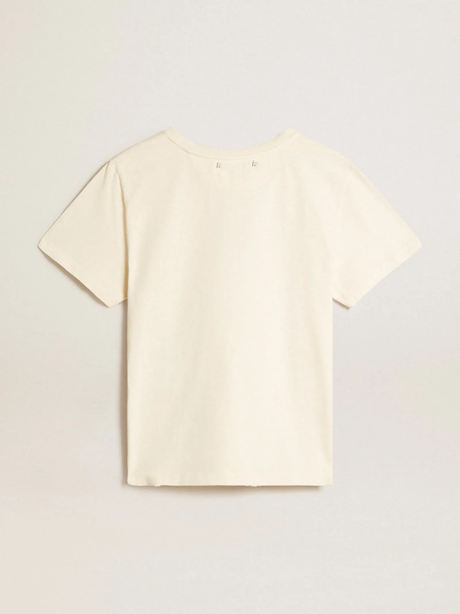 New Golden Goose Camiseta de algodão branco usado com estampa na frente Coleção Journey
