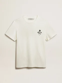 Clearance Golden Goose Camiseta de algodão branco com flor estampada na frente Coleção Resort