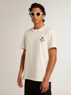 Clearance Golden Goose Camiseta de algodão branco com flor estampada na frente Coleção Resort