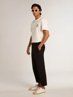 Clearance Golden Goose Camiseta de algodão branco com flor estampada na frente Coleção Resort