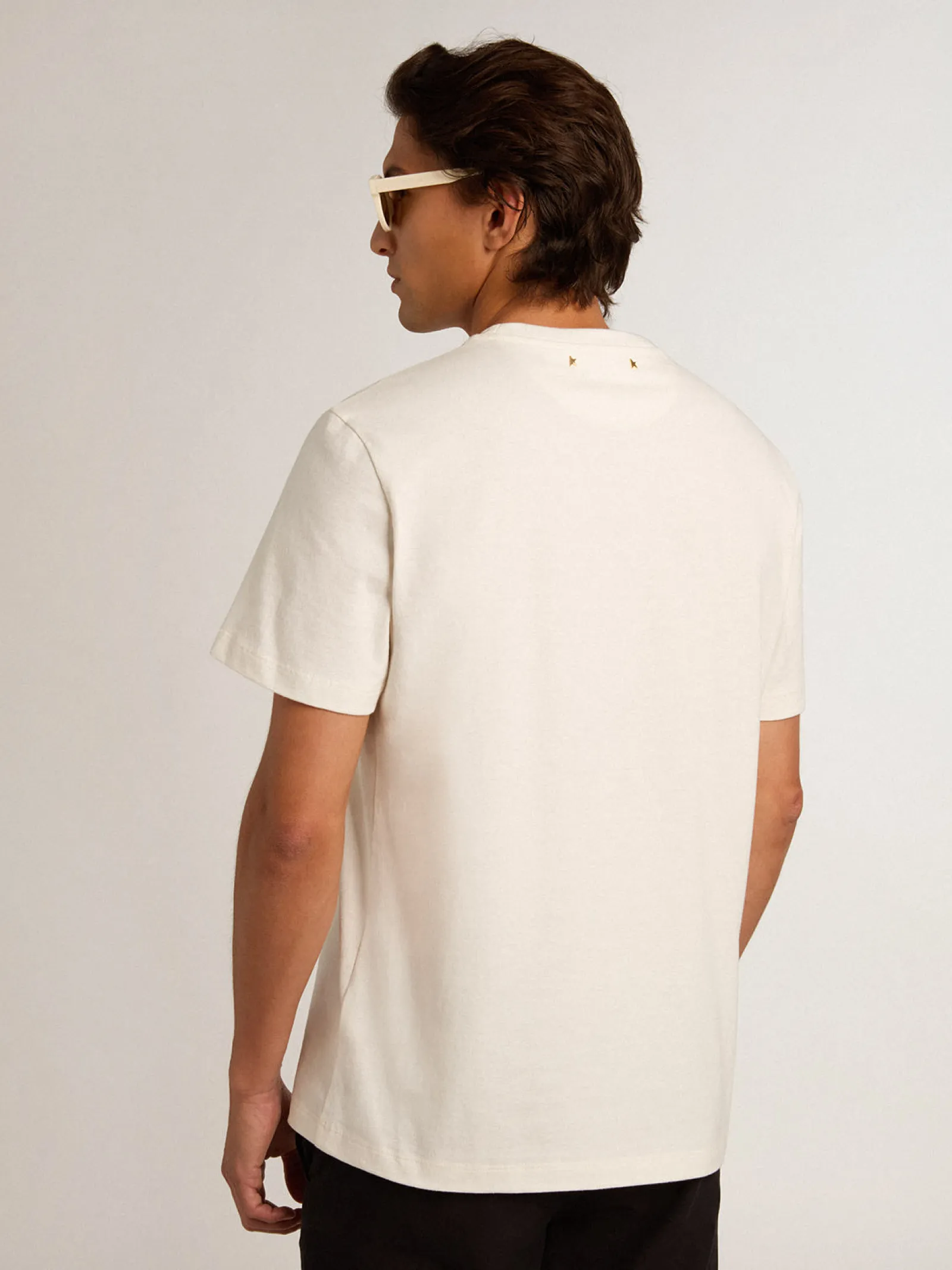 Clearance Golden Goose Camiseta de algodão branco com flor estampada na frente Coleção Resort