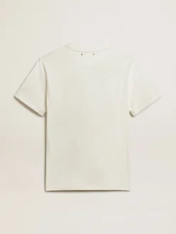 Clearance Golden Goose Camiseta de algodão branco com flor estampada na frente Coleção Resort