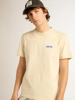 New Golden Goose Camiseta de algodão branco usado com logo Marathon azul Cor: branco usado