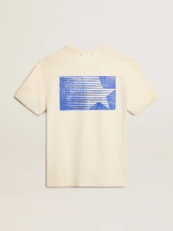 New Golden Goose Camiseta de algodão branco usado com logo Marathon azul Cor: branco usado