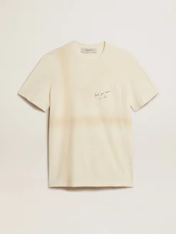 Sale Golden Goose Camiseta de algodão branco usado com escrita no bolso Coleção Journey
