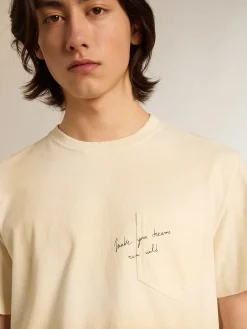 Sale Golden Goose Camiseta de algodão branco usado com escrita no bolso Coleção Journey