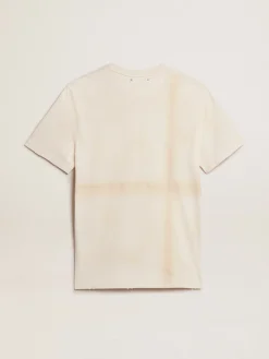 Sale Golden Goose Camiseta de algodão branco usado com escrita no bolso Coleção Journey