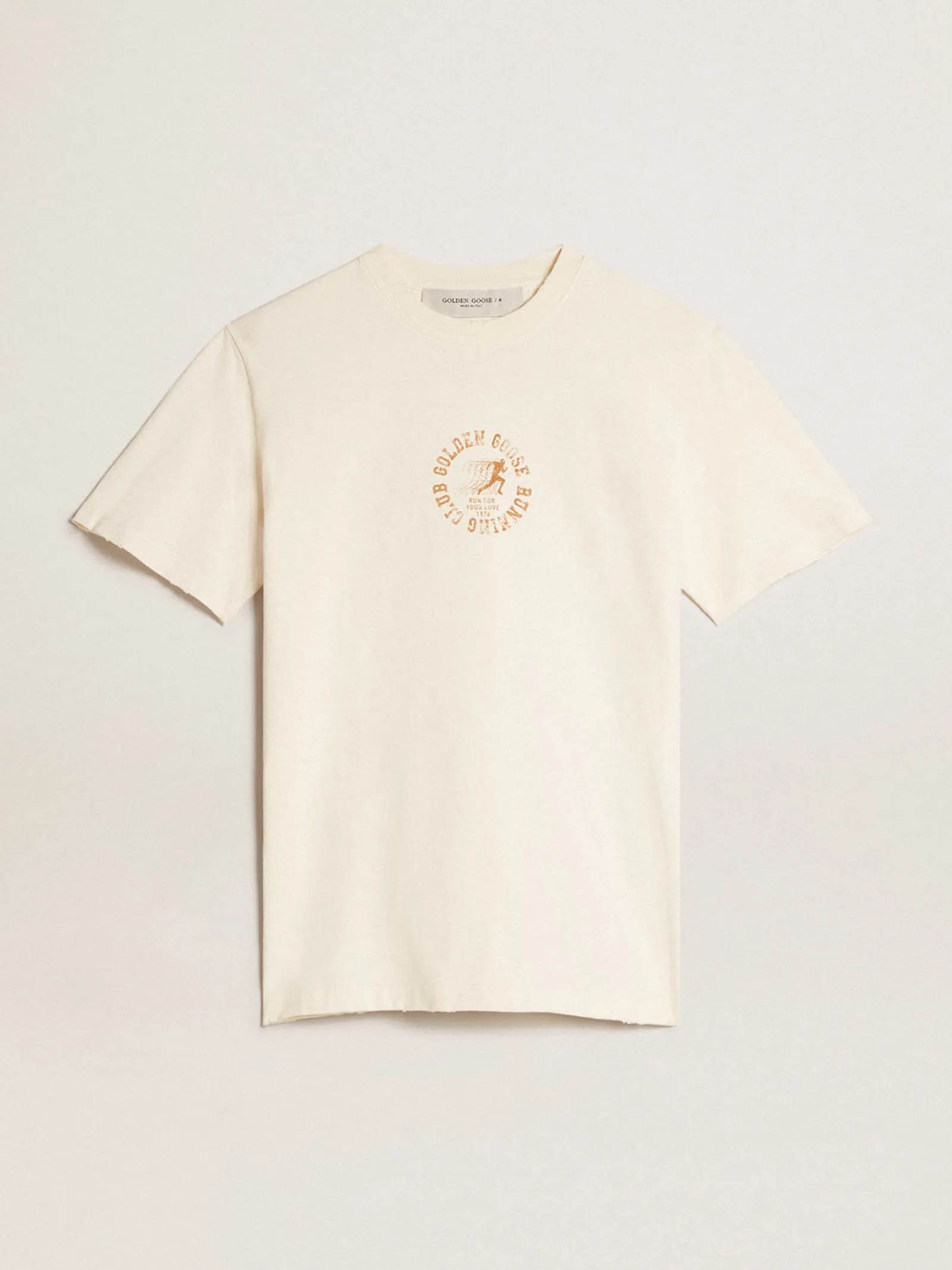 Flash Sale Golden Goose Camiseta de algodão branco usado com logo da estação Coleção Journey