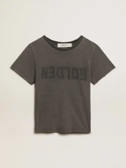 Flash Sale Golden Goose Camiseta de caimento slim cinza antracite com tratamento desgastado Golden Collection