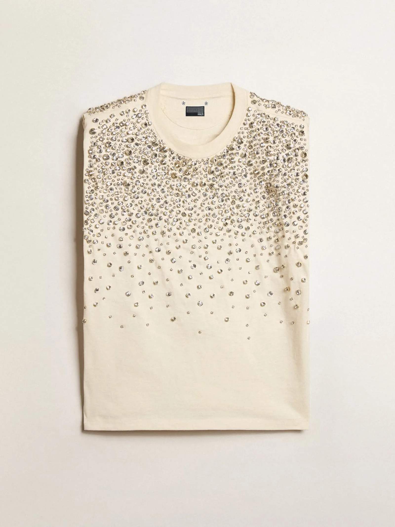 Hot Golden Goose Camiseta Exclusiva HAUS of Dreamers branco usado com bordados Swarovski Exclusividade HAUS of Dreamers