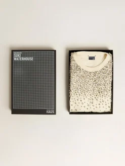 Hot Golden Goose Camiseta Exclusiva HAUS of Dreamers branco usado com bordados Swarovski Exclusividade HAUS of Dreamers
