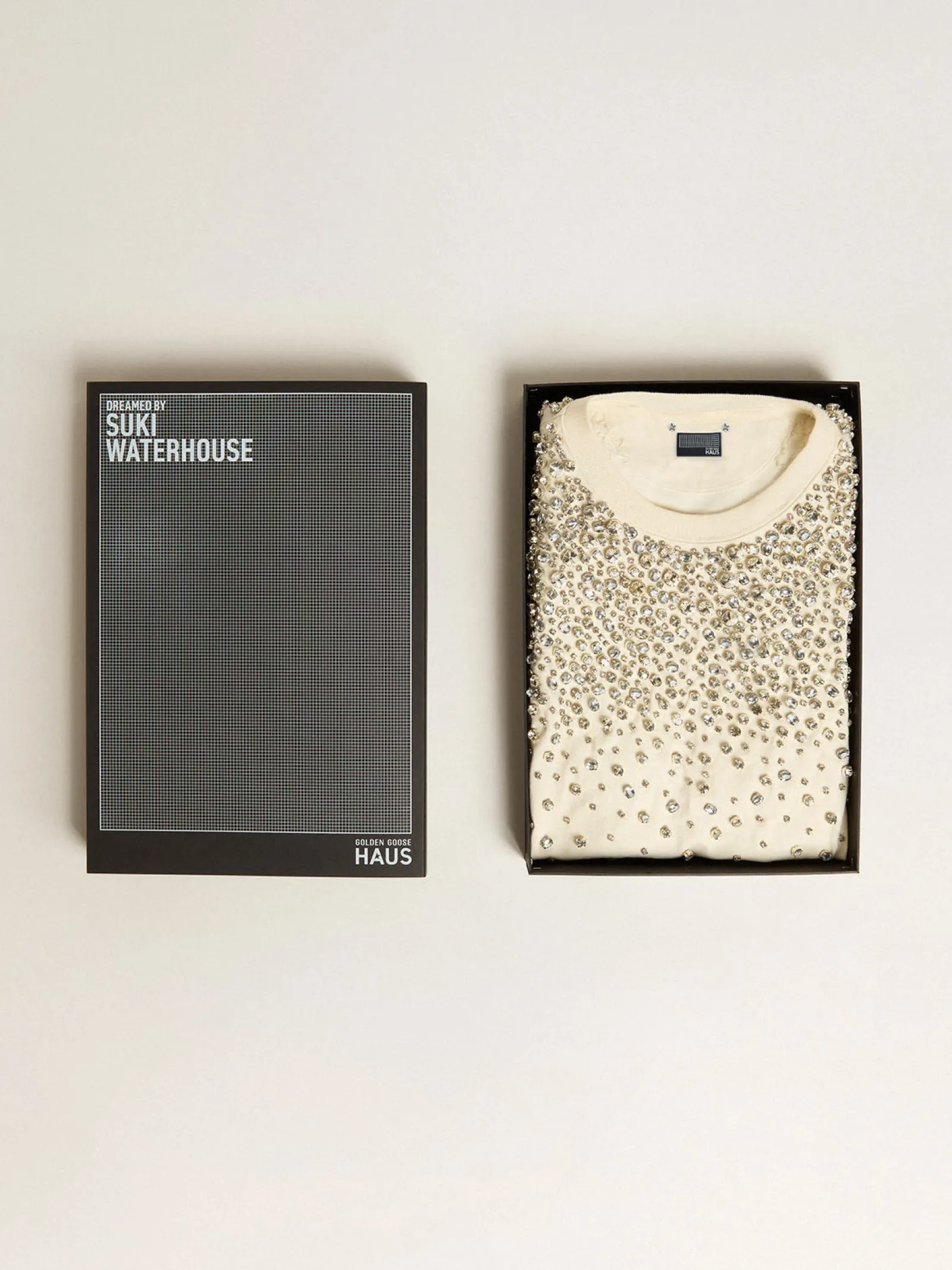 Hot Golden Goose Camiseta Exclusiva HAUS of Dreamers branco usado com bordados Swarovski Exclusividade HAUS of Dreamers