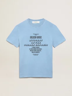 Shop Golden Goose Camiseta feminina azul-porto com estampa na frente Cor: azul porto