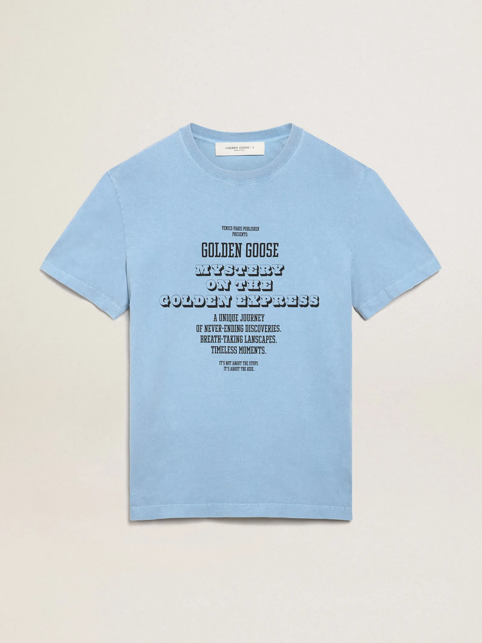Shop Golden Goose Camiseta feminina azul-porto com estampa na frente Cor: azul porto