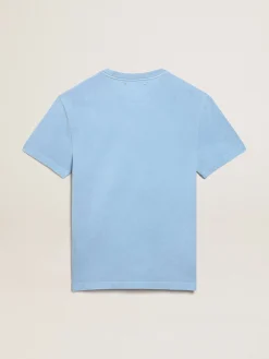 Shop Golden Goose Camiseta feminina azul-porto com estampa na frente Cor: azul porto