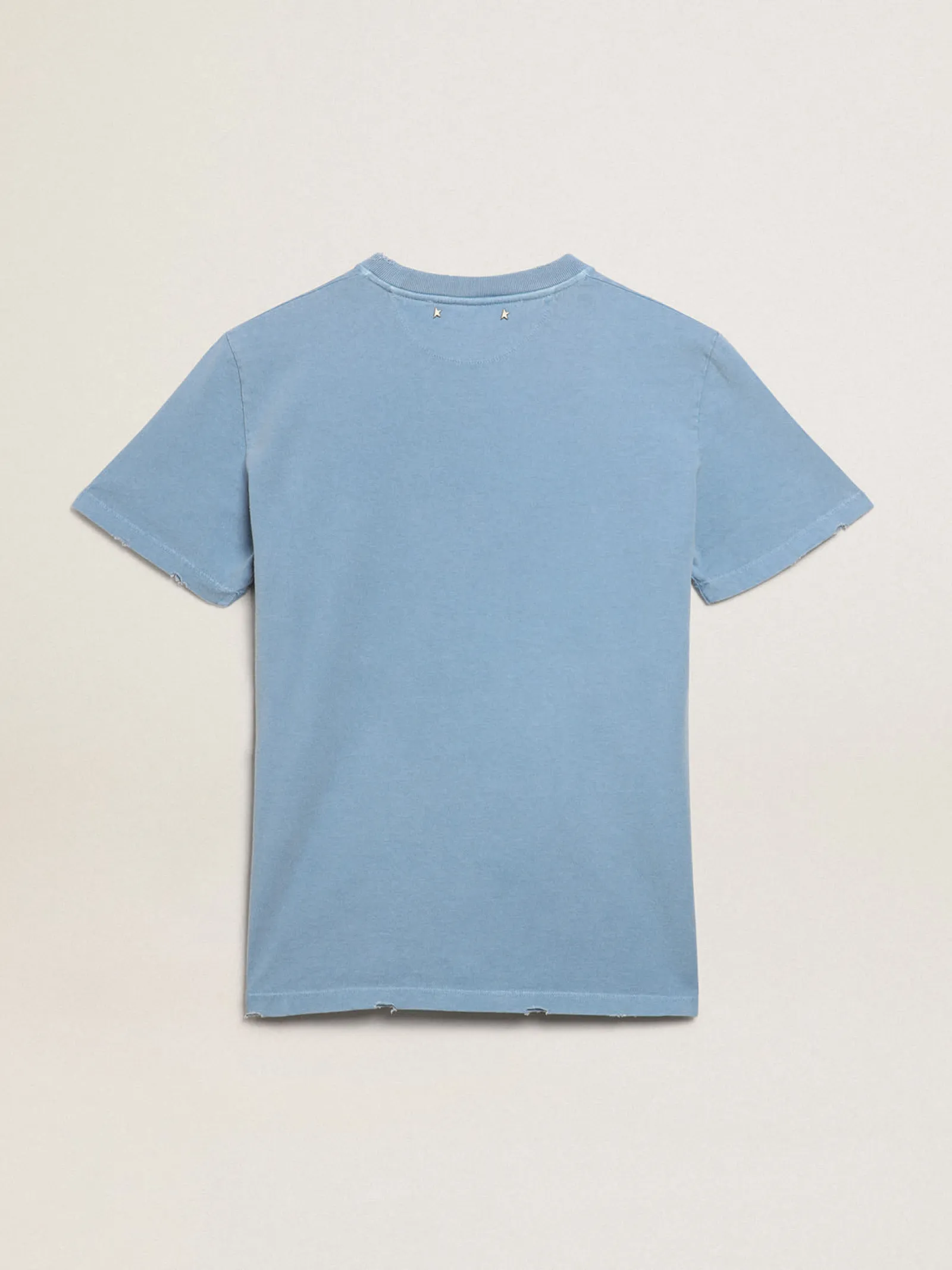 New Golden Goose Camiseta feminina azul-porto com inscrição Golden tom sobre tom Cor: azul porto