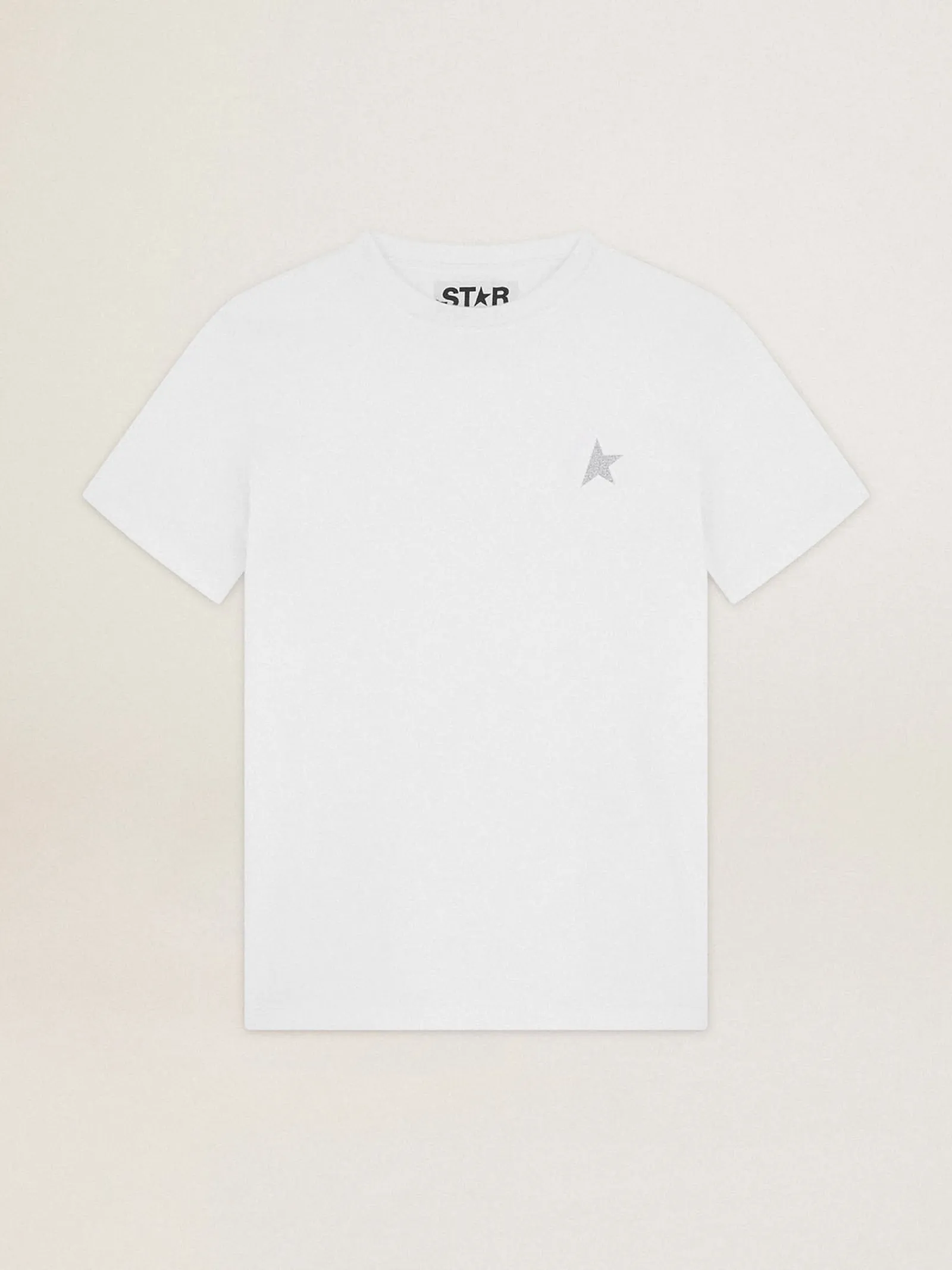 Best Sale Golden Goose Camiseta feminina branca com estrela de glitter prateado na frente Cor: branco