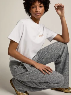 New Golden Goose Camiseta feminina branca com logo e estrela de glitter dourado Cor: branco