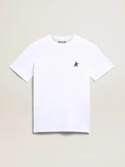 Best Sale Golden Goose Camiseta feminina branca com estrela verde na frente Cor: branco óptico