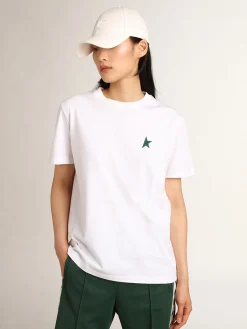 Best Sale Golden Goose Camiseta feminina branca com estrela verde na frente Cor: branco óptico