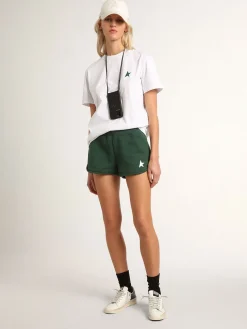 Best Sale Golden Goose Camiseta feminina branca com estrela verde na frente Cor: branco óptico