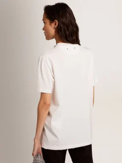 Hot Golden Goose Camiseta feminina branca com cristais cabochão Cor: branco