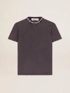 Best Sale Golden Goose Camiseta feminina cinza antracite com cristais Cor: cinza antracite